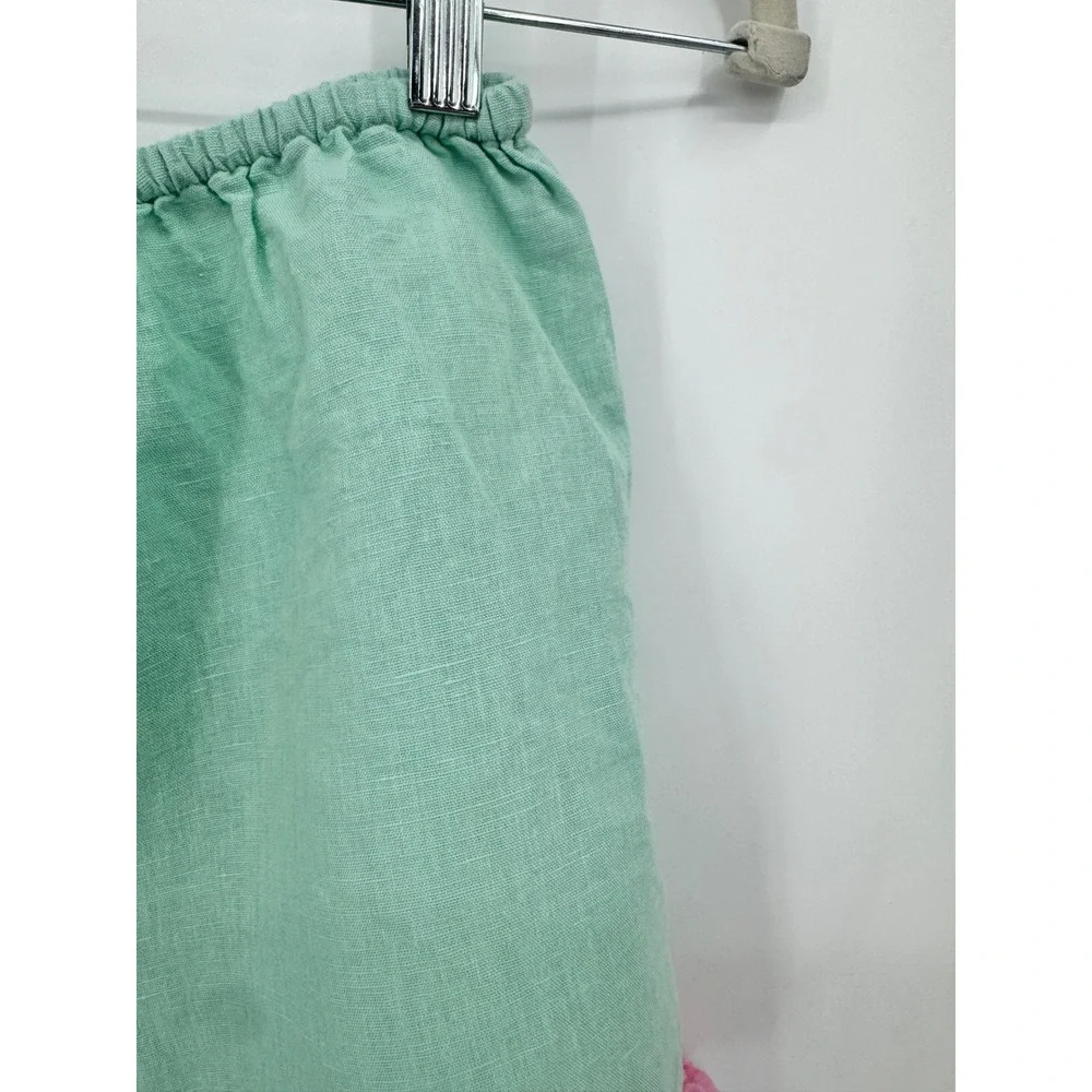 Dora Larsen Ruffle Shorts Women US 4 Mint Green Pink Linen Loungewear